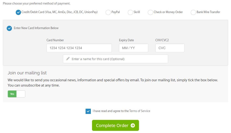payment setup for hosting buy