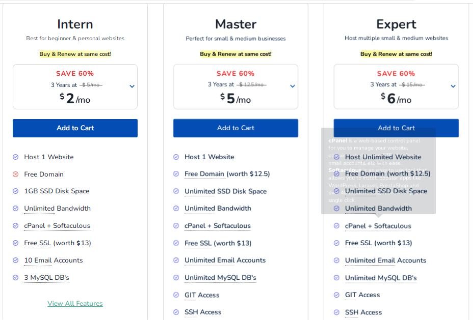 MilesWeb Plans and Pricing